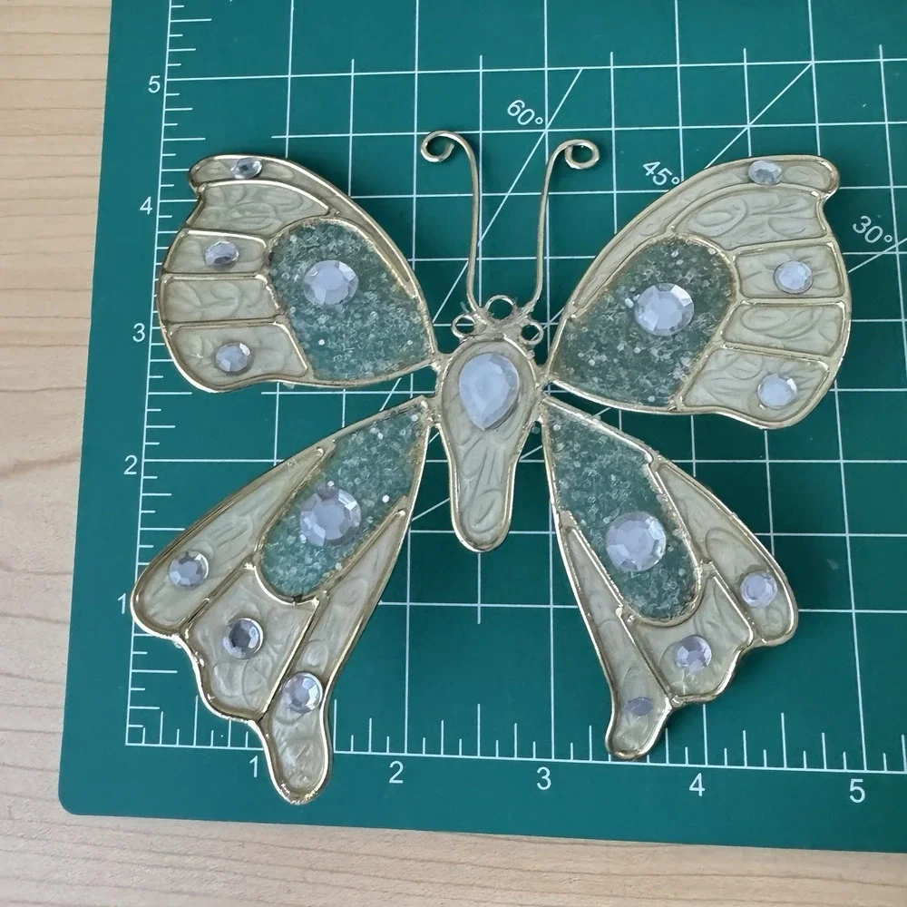Gold Wire Glitter Enamel Butterfly Rhinestone‎ Christmas Tree Ornament Large 5